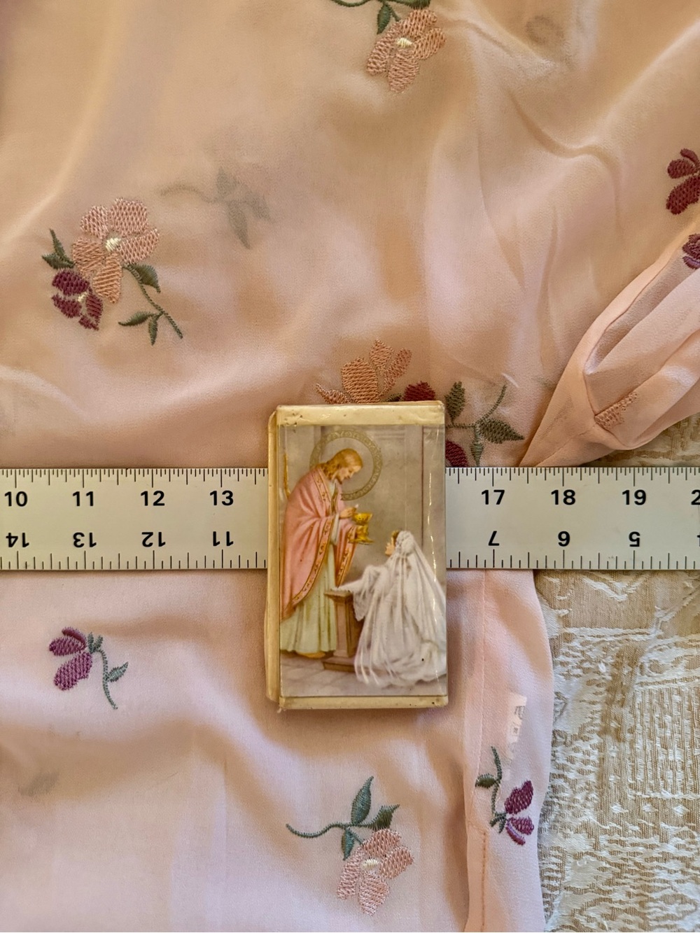 Vintage 00s Pink Chiffon Floral Embroidered Blouse S π - Picture 7 of 8